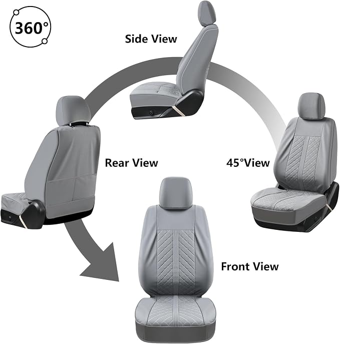 Truckiipa Seat Covers Full Set for Toyota Tacoma, Waterproof Leather Fully Covered Truck Seat Covers Fit for 4th Gen 2024 2025 2026 Toyota Tacoma Double Crew Cab, Full Set, Gray