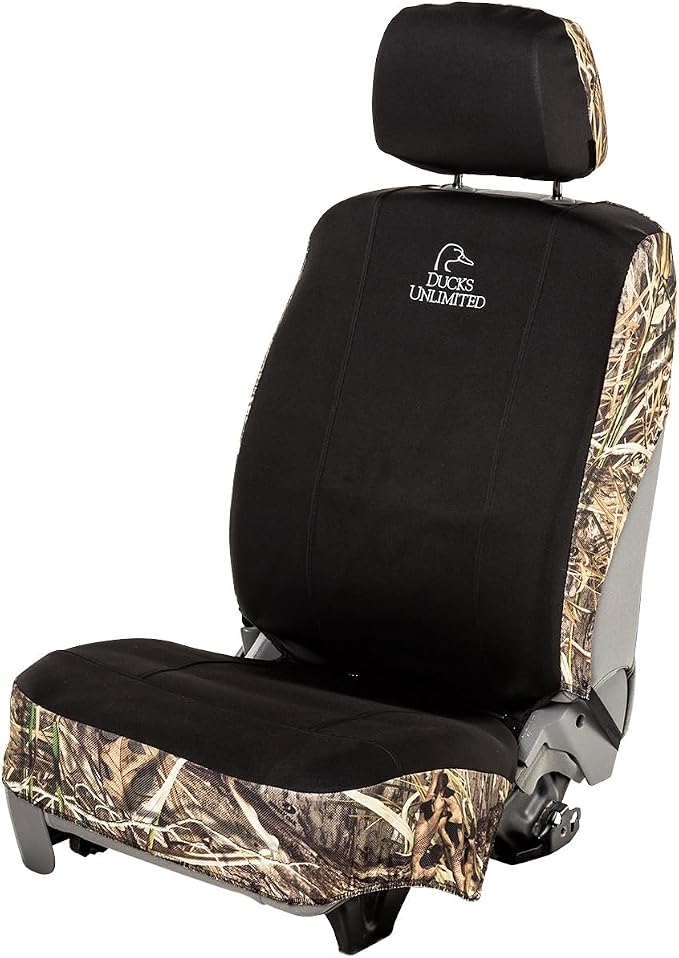 Ducks Unlimited Auto Seat Covers, Easy to Install Front and Bench Seat Covers for Car, Truck, and SUV, Black/Mossy Oak Shadow Grass (Habitat), Low Back (Single)