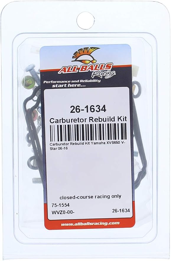 All Balls Racing Carburetor Rebuild Kit 26-1634 Compatible With/Replacement For Yamaha XVS650 V-Star 2006-2016