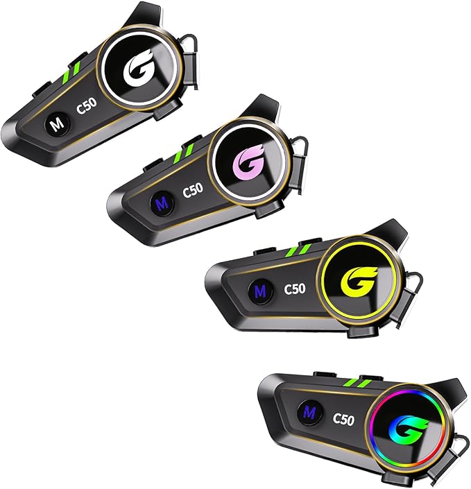 Motorcycle Helmet Bluetooth Headset with Stereo Sound, C50 2-Way 1000M Communication System Intercom Speakers with CVC Noise Cancellation, Music Call Control, IP67 Waterproof, 2 Pack