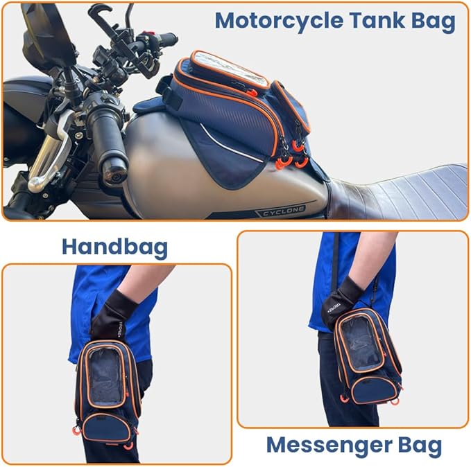 reygeak Motorcycle Tank Bag,Waterproof, with super magnetic thickened magnet blue orange 1680D PVC petrol tank bag, large window cell phone bag, suitable for Suzuki Kawasaki Honda Harley Yamaha.
