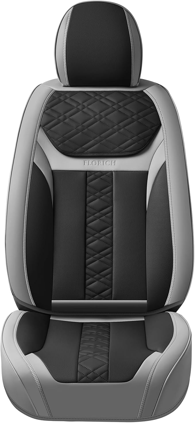 FLORICH Seat Covers, Front Seat Covers 2 PCs, Automotive Seat Cover for Cars, Luxury Leather Universal Seat Cover Accessories Fit for Most Cars SUV Truck Sedans(Grey)