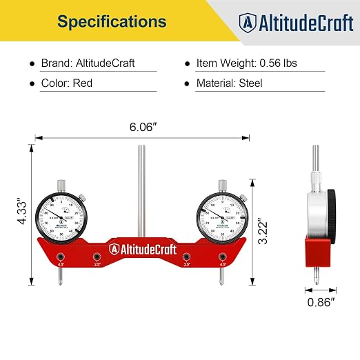 Mill Tramming Tool with Dual 0.001 Inch Dial Indicators for Spindle Squaring and Alignment, 1/4 Inch Shank CNC Trammel Gauge for Mini Mills, Shapeoko, Onefinity, Protective Case
