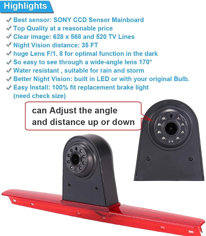1280 * 720 pixel Super HD Brake Light Backup Camera Set with Rear-view Mirror Monitor, Night Vision Reversing Camera Replacement for VW T5 Bus Transporter Multivan Caravelle Bussiness 2003-2015 Bj