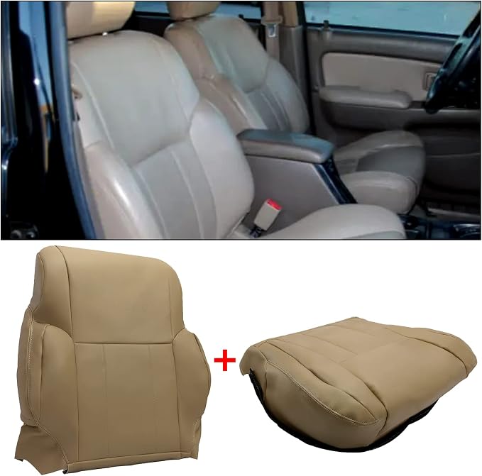 ALMULOO Seat Bottom Cover & Seat Back Cover Tan Compatible with 1996-2002 Toyota 4Runner – Left or Right Side – Artificial Leather Replacement Set