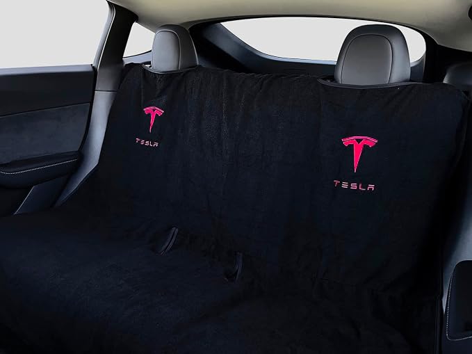 Compatible with Tesla Model Y Juniper/3 Premium Towel Car Rear Seat Cover - Breathable & Waterproof - Machine Washable, Seat Protector for Dog, Pets, Sweat from The Gym (Black)