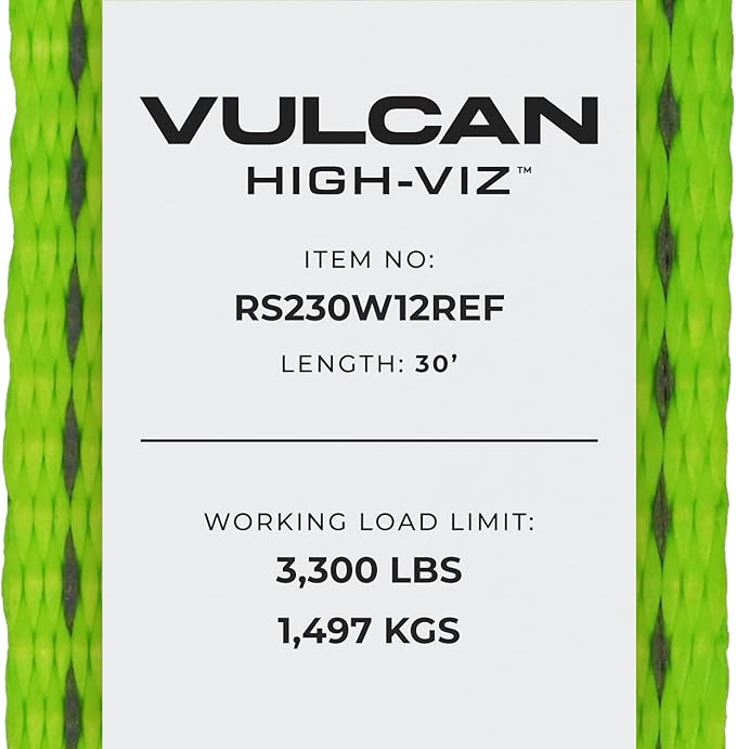 VULCAN Ratchet Strap with Wire Hooks 2 Inch x 30 Foot - 2 Pack - High Viz - 3,300 Pound Safe Working Load