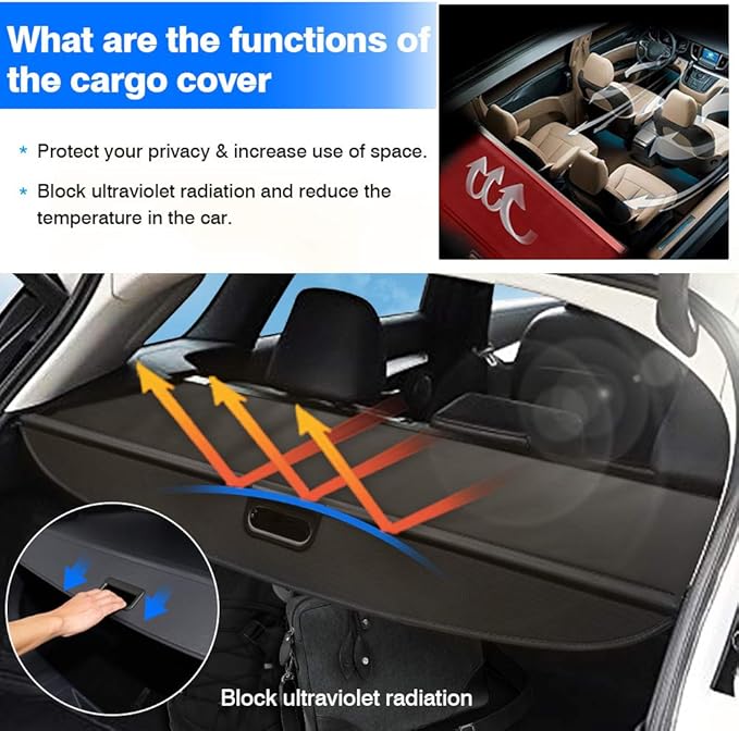Powerty Retractable Cargo Cover for Mercedes Benz GLE 2016-2019/ Benz ML Series ML350 2012-2015, Canvas Texture Trunk Cover Privacy Screen Rear Security Shade for Benz Accessories