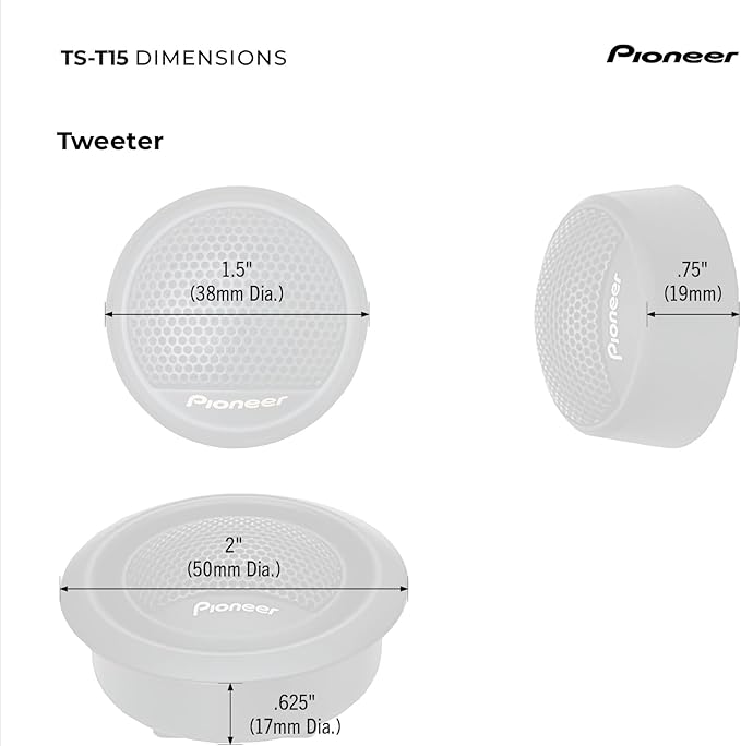 Pioneer TS-T15 3/4" 120 W Max Power, Polyester Fiber Soft Dome - Tweeter (pair)
