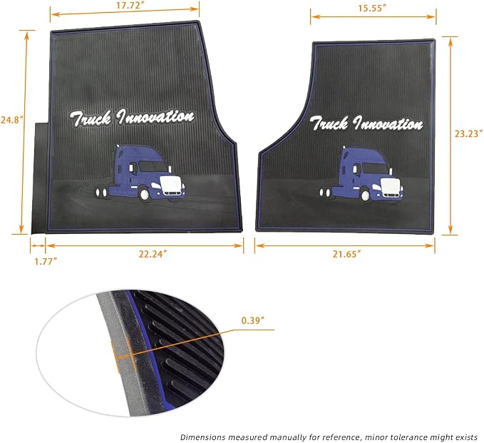 FIT Freightliner Cascadia Rubber Front Floor Mats Set Black & Blue fits with Cargo Liners for 2008 2009 2010 2011 2012 2013 2014 2015 2016 2017 Models with Standard Transmission (FT617)