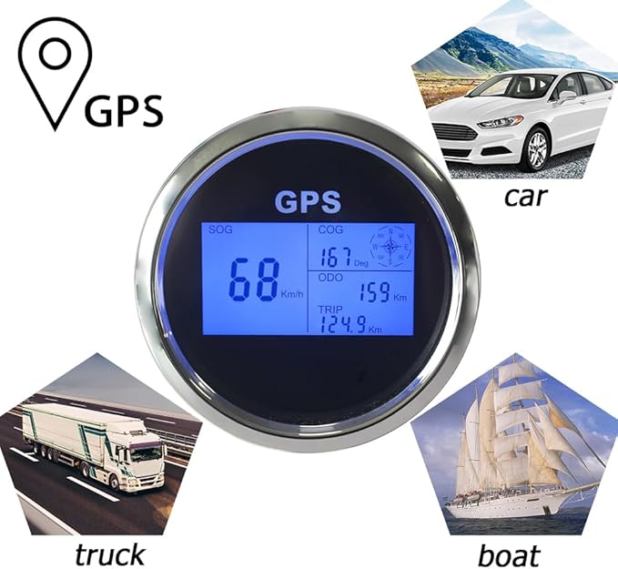 3 3/8" Diameter Auto Digital GPS Speedometer 0-999 MPH KM/H Knots Odometer Adjustable with 7 Backlights 12VDC 24V for Motorbike Boat Truck Racing Car (Black&Silver)