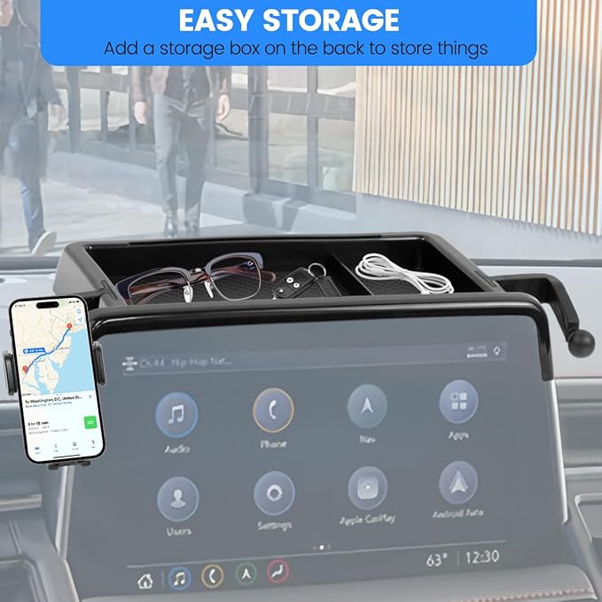 Car Phone Holder Compatible with Chevy Suburban Tahoe/GMC Yukon 2021-2024 Accessories 10.2-Inch Screen Fixed Clip, Cell Phone Mount with Dash Center Console Organizer Hands-Free 360° Rotation
