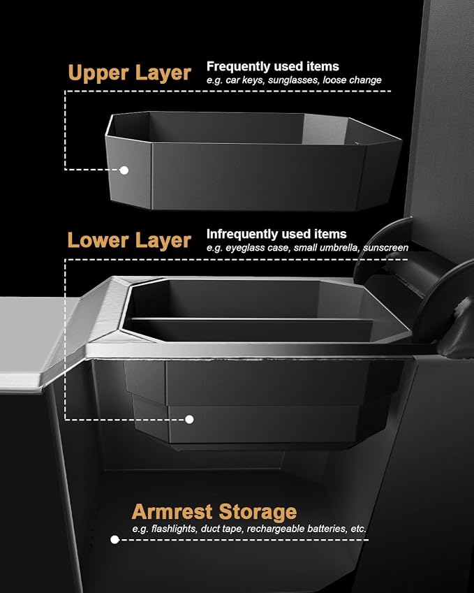 2026 Tucson Center Console Organizer - 2 Pcs Double-Layer Armrest Box Organizer+Lower Center Console Tray For 2025-2026 Tucson(Limited)/Tucson Hybrid - ONLY Fit 2025-2026 Tucson With Electronic Shift