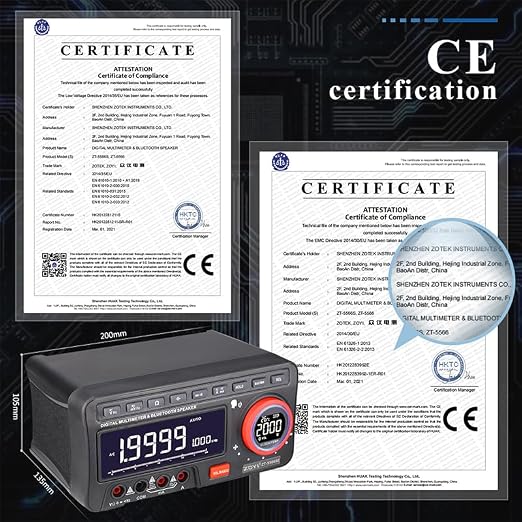 ZOYI Bluetooth Speaker Multimeter with Voice Broadcast, Time and Alarm, Auto-ranging Multimeter(19999) with True RMS, AC/DC V/A, Capacitance, Resistance, Diodes, Continuity, Frequency, Temperature