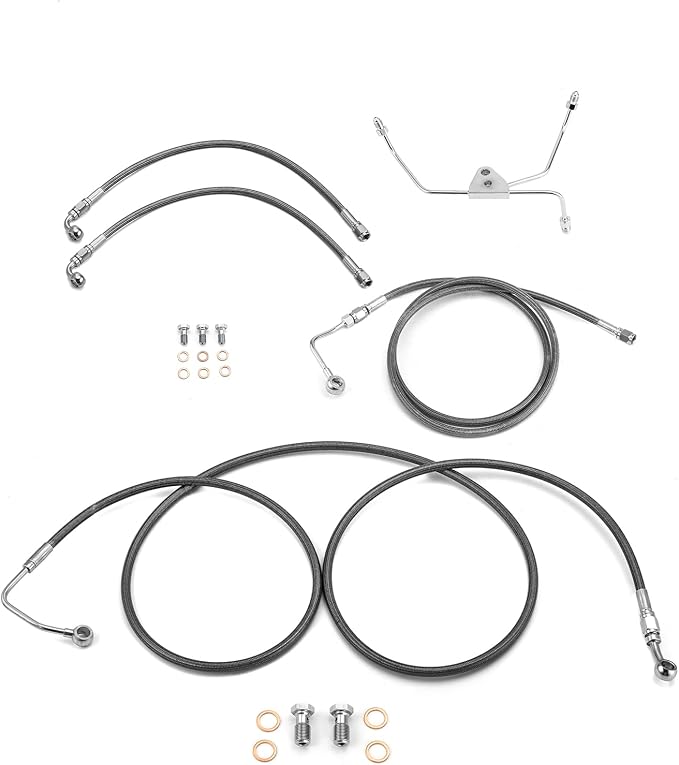 Mofun Extended Upper and Lower ABS Hydraulic Front Brake Line Compatible with Harley Touring ABS Street Electra Road Glide Road King 2009-2013, Fit 12"-14" Handlebar Black