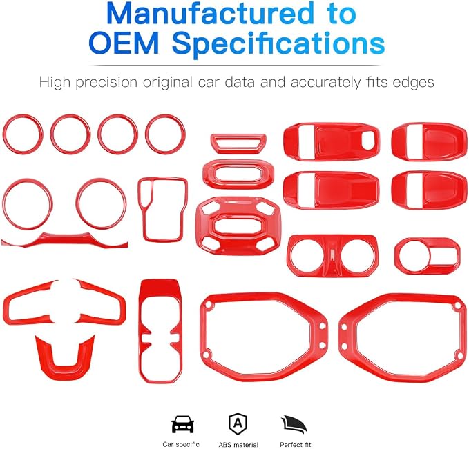 Barong for Jeep Wrangler JL JLU Gladiator JT 2018-2023 Accessories Interior Decoration Steering Wheel Gear Cup Holder Door Panel AC Air Vent Reading Light Cover 23PCS Full Set (Red)