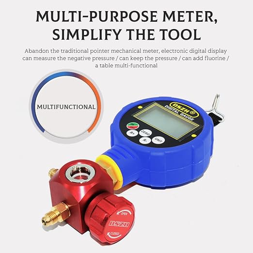 Generic Digital Refrigerant Pressure Gauge, HVAC Vacuum & Low Pressure Tester with 82 Refrigerants Database for Air Conditioning R32 – 1/8 NPT