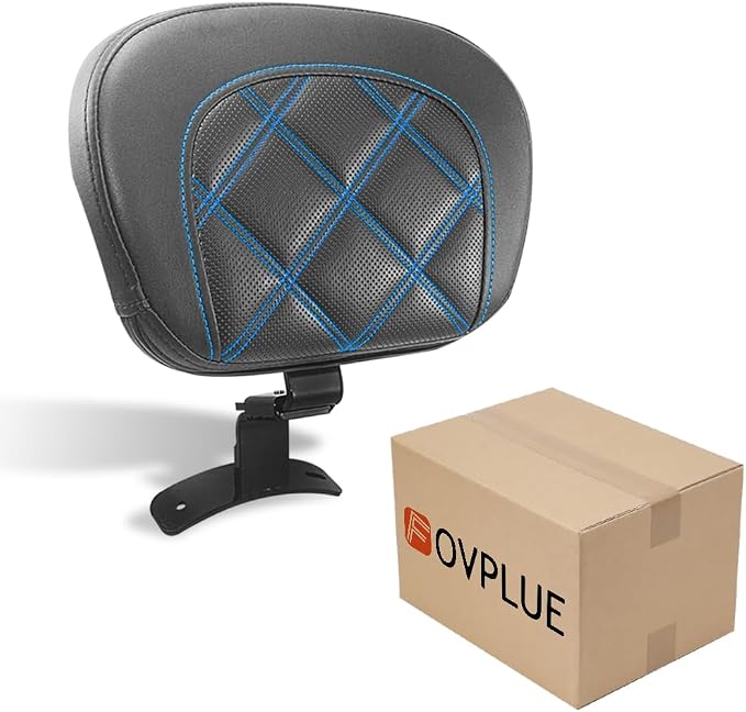 FOVPLUE Rider Backrest,Adjustable Driver Backrest Pad Kit fits for Harley Touring CVO Road Glide Road King Electra Glide Street Glide FLHR FLTRX FLHX FLHT 2009-2023,Double Blue Stitching