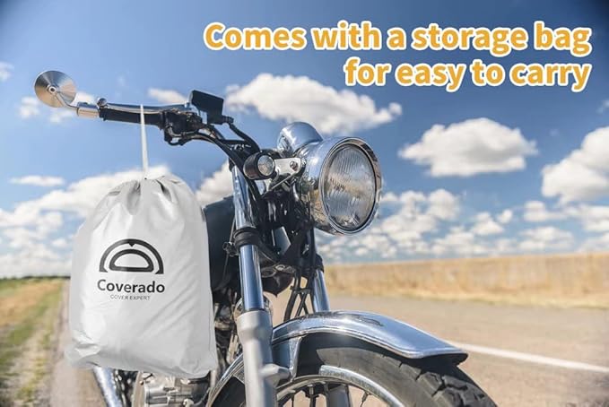 Motorcycle Cover, Coverado Motorcycle Covers Waterproof Outdoor Storage with Lockholes and Night Reflector, All Weather Waterproof Sun Protection Outdoor Scooter Cover Universal Fit Up to 93" Motors