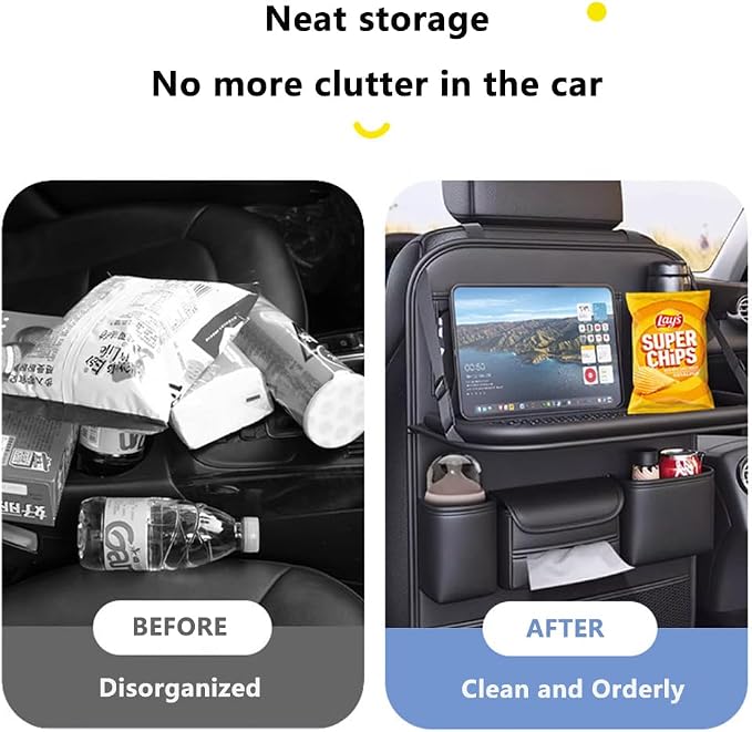 Tumecos Car Backseat Storage Bag with Foldable Table Tray,Large Capacity Seat Back Organizer,Car Kick Mat with Touch Screen Phone Holder,Multifunctional Backseat Protector Cover Pad (Style B)