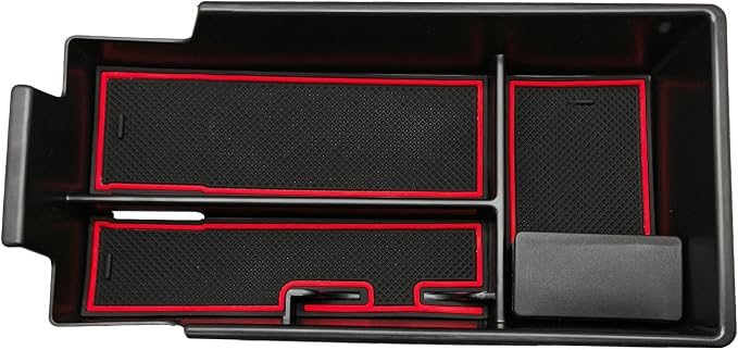BestEvMod Center Console Organizer Tray Compatible with Chevy Blazer EV 2026 2025 2024 2023 Interior Accessories Armrest Storage Box ABS Material with PVC Trim & Removable Coin Holder (Red)