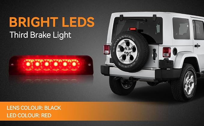 Third 3rd Brake Light LED for 1997-2006 Jeep Wrangler, High Mount Rear Brake Lights Assembly for 97-06 Wrangler TJ, Waterproof Center Cab Lamp Stop Light