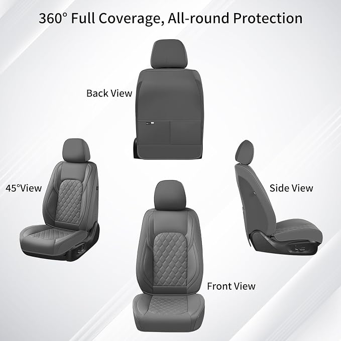 Huidasource for Silverado Seat Covers, Chevy Silverado Seat Covers Leather, GMC Sierra Pickup 1500 2007-2013&2019-2025, 2500HD 3500HD 2020-2025 Crew Double Extended Cab (Full Set/Gray)