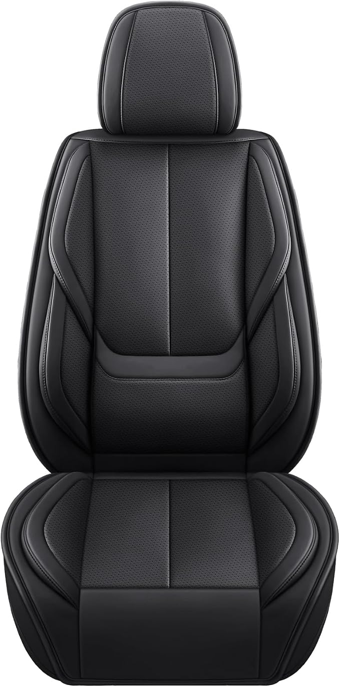 MINGBRON Black Car Seat Cover with Lumbar Support, Car Seat Protector Waterproof, Nappa Leather Car Seat Cushion, Car Seat Covers Front Seats and Back Fit for Most Cars
