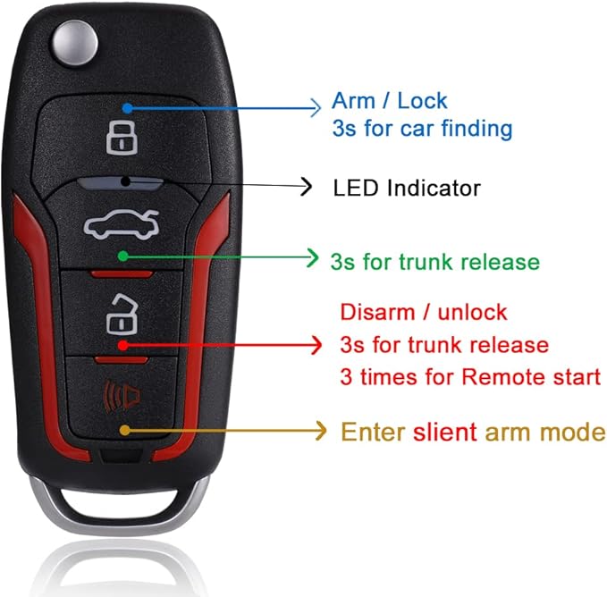 BANVIE ① Car Keyless Entry Security Alarm System + ② Remote Engine Start Starter + ③ Push to Start Stop Iginition Kit Button