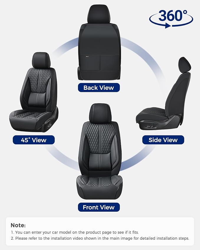 Huidasource Front Seat Covers, Luxury Nappa Leather Car Seat Covers Front Seats with Airbag, Lumbar Support, Cooling&Heating, Seatbelt Buckles, Driver Seat Cover Fit for Most Cars SUV Trucks, Black