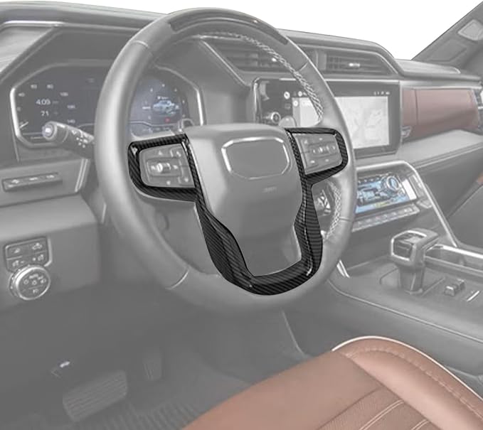 for Sierra Steering Wheel Panel Trim Sticker for GMC Sierra 2019 2020 2021 2022 2023 2024-Present Black Carbon Fiber Interior Accessories 1pc