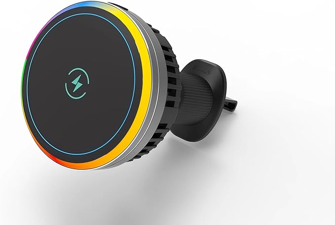 Wireless Car Charger with Semiconductor Cooling, Magnetic Phone Mount for iPhone 17/16/15/14/13 Series, 15W Fast Charging Car Holder with RGB Ambient Light, Auto-Aligning Vent Clip Mount