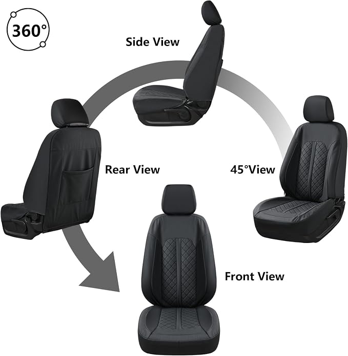 Truckiipa Wrangler JK Seat Covers Full Set Leather Waterproof Car Seat Cover Protector Custom Fit for 2007-2017 Jeep Wrangler JK 4-Door Sahara Rubicon Freedom Unlimited, Full Set, Black