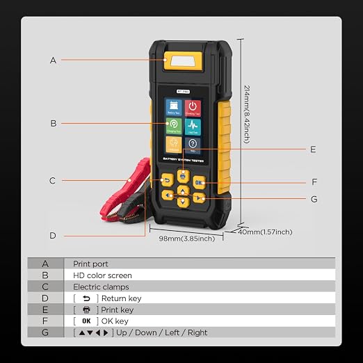 Battery Testers BT760 Automotive Battery System Testers 8V-32V Car Battery Analyzer with Battery/Load/Cranking/Charging Test,Data Printing,3 Rolls Printer Paper for Vehicles,HD,Trucks,Motorcycles
