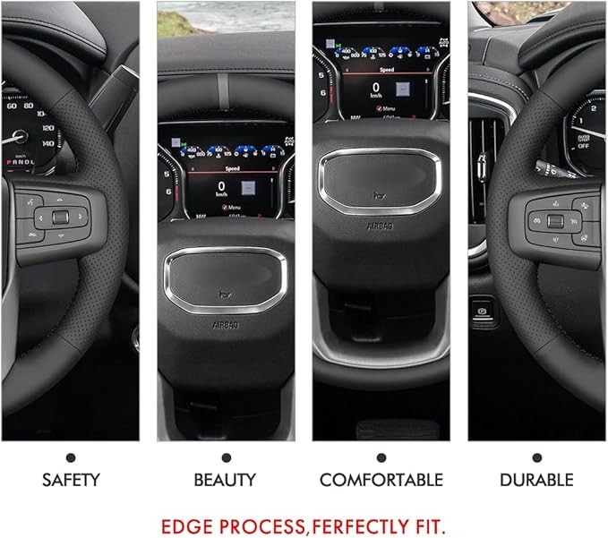 MEWANT Hand Stitch Car Steering Wheel Protector Wrap Cover for GMC Sierra 1500 2019-2023 / Sierra 1500 Limited 2022 / Sierra 2500 2020-2024 / Sierra 3500 2020-2024 / Yukon (XL) 2021-2023 Accessories