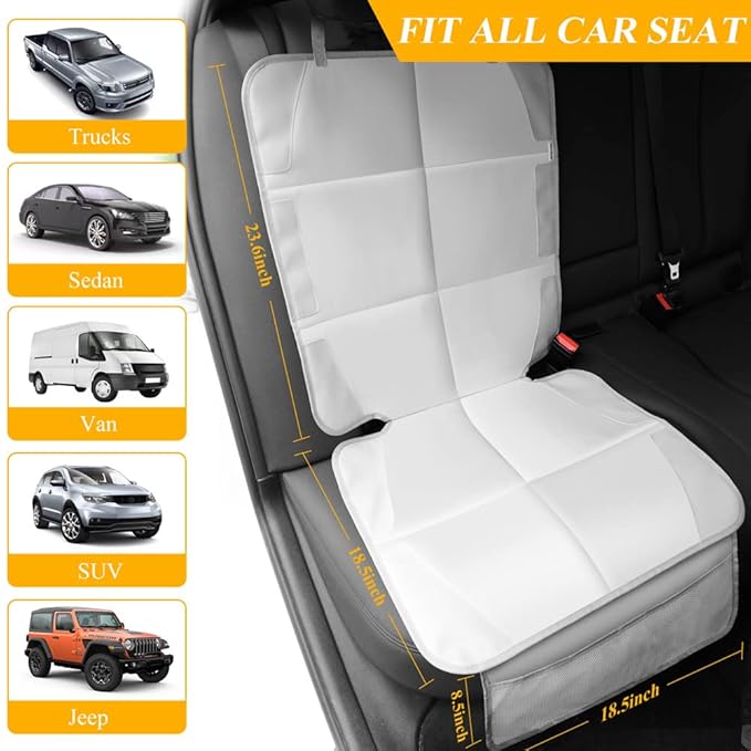 Meolsaek Car Seat Protector for Child Car Seat, Durable 600D Fabric Waterproof Car Seat Cover with Thick Pad Non-Slip Backing,No Imprints (Light Gray-1 pc)