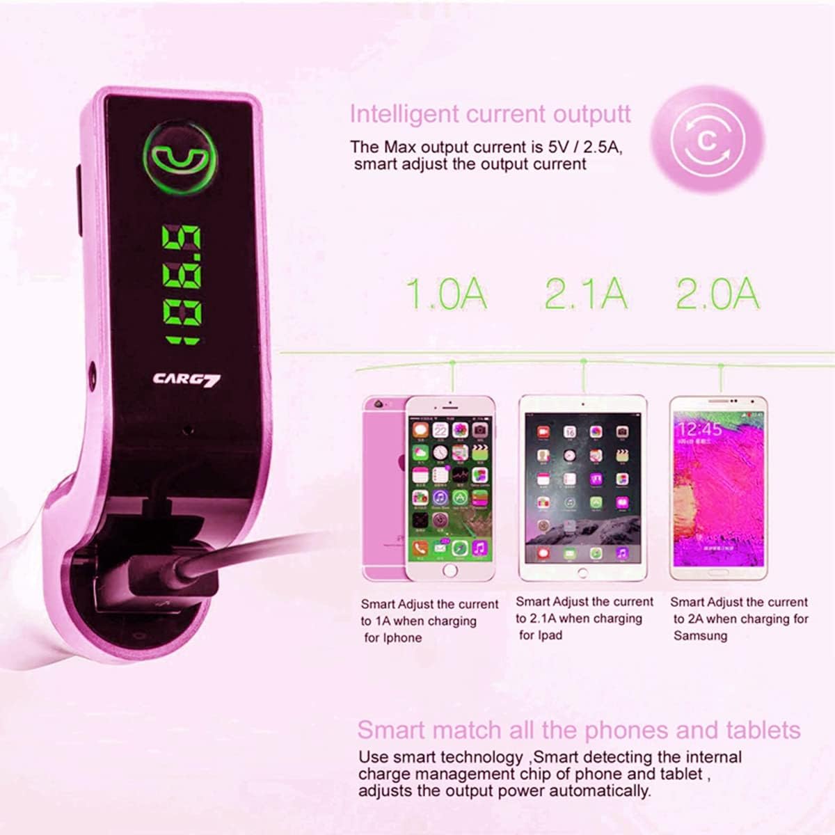 Bluetooth FM Transmitter for car,TIANSHILI handsfree Bluetooth Receiver Car Kit with Mic/TF Card/USB Drive/AUX Play for iPhone,iPad and Other Android Phones