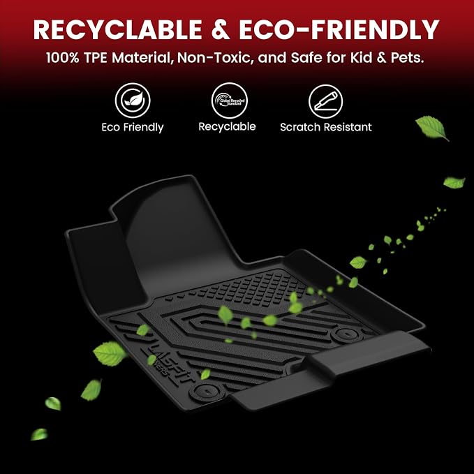 LASFIT Floor Mats for Honda Ridgeline 2026 2025 2024 2023-2017 Crew Cab, All Weather Protection TPE Non-Slip Custom Fit Automotive Accessories Floor Liners 1st & 2nd Row, Black