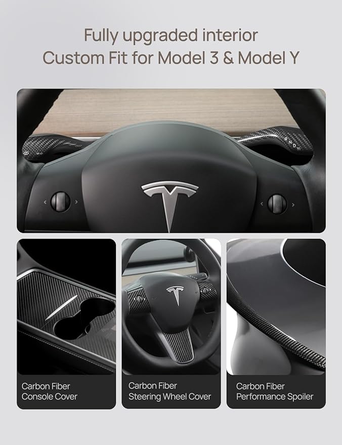TPARTS Steering Lever Cover for Tesla Model 3 (2018-2023) Model Y (2020-2024),Real Carbon Fiber Stalk Gear Column Shift Cover Tesla Steering Wheel Accessories 2 PCS (Glossy Black)