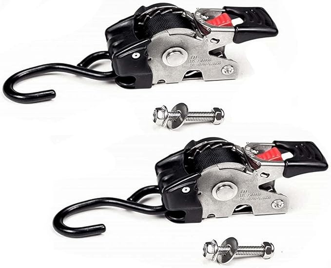 DC Cargo Mall Bolt-on Auto Retractable Ratchet Straps - (2 Pack) 1 Inch x 6 Ft - 600 lbs Break Strength - Retractable Ratchet Tie Down Straps for Boats, Jet Skis, Motorcycles, ATVs