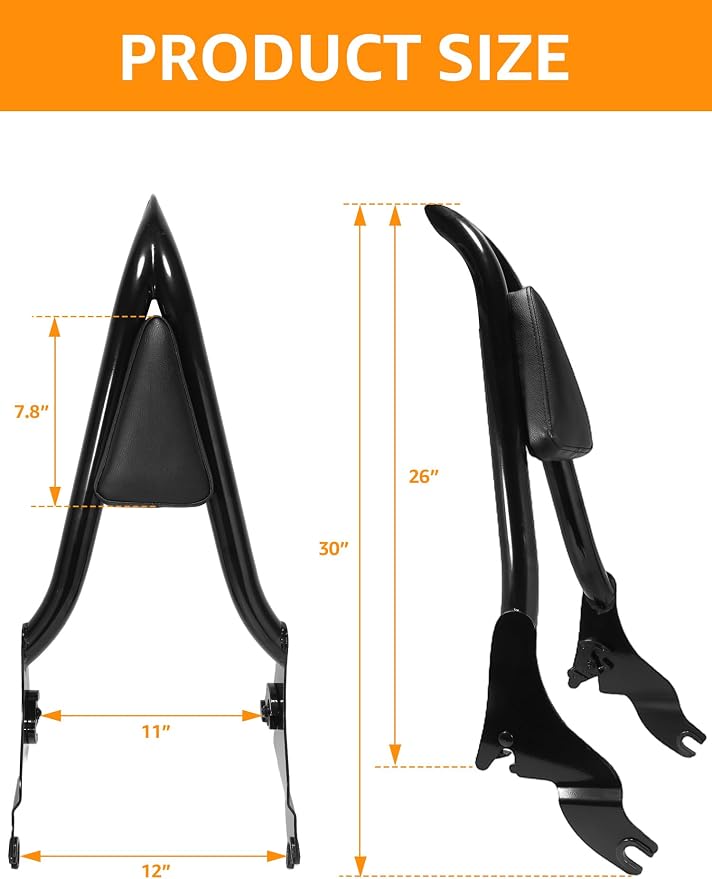 One-Piece Sissy Bar Fit for Harley Davidson 2009-2026 Rear Passenger Backrest Quick Release Compatible for Touring Street Glide, Road Glide, Road King, Ultra Limited, Electra Glide