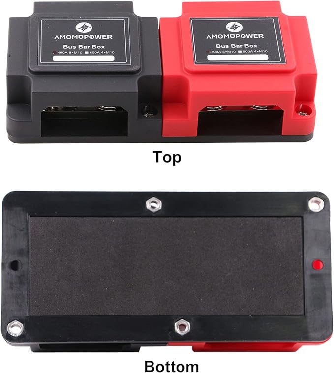 Bus Bar 12V-48V 400A Heavy Duty Module Copper Busbar Power Distribution Blocks with 8X 3/8" (M10) Posts Terminals DC Battery Buss Bars 400 Amp for Car RV Solar Automotive Boat Marine, Red&Black