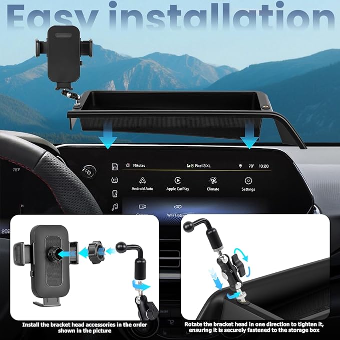 Car Phone Holder Compatible with Chevy Trax 2024-2026 Accessories 11-Inch Screen Fixed Clip, Cell Phone Mount with Dash Organizer Storage Box Hands-Free 360° Rotation