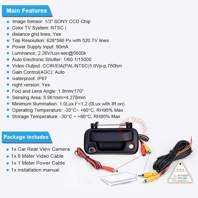 HD Trunk Handle Vehicle Camera Waterproof Tailgate car Rear View Back up Reverse Camera Parking for Ford F150 F250 F350 F450 F550 2008-2014j Night Vision