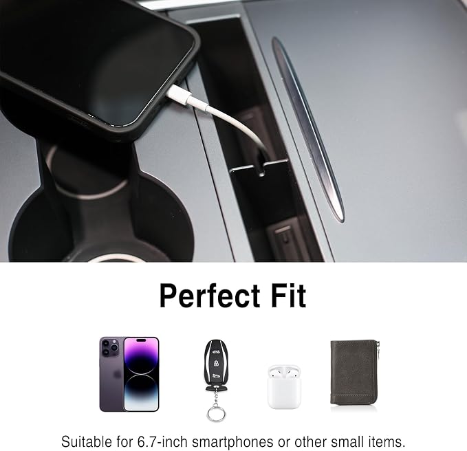 Center Console Organizer for Tesla 2021-2023 Model 3/Y Car Multi-Port USB Hub Charging Adapter USB Cable Organizer Cup Holder Pad for Tesla Accessories (3PCS)