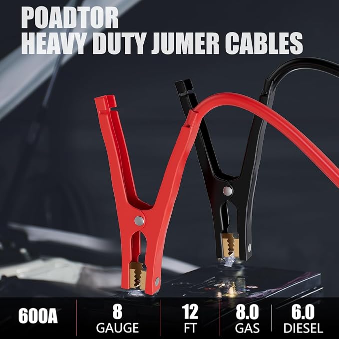 Heavy Duty Jumper Cables for Car Battery, 8 Gauge 12 Feet 600AMP, Automotive Booster Cables for Jump Starting Dead or Weak Batteries, Carrying Bag Included
