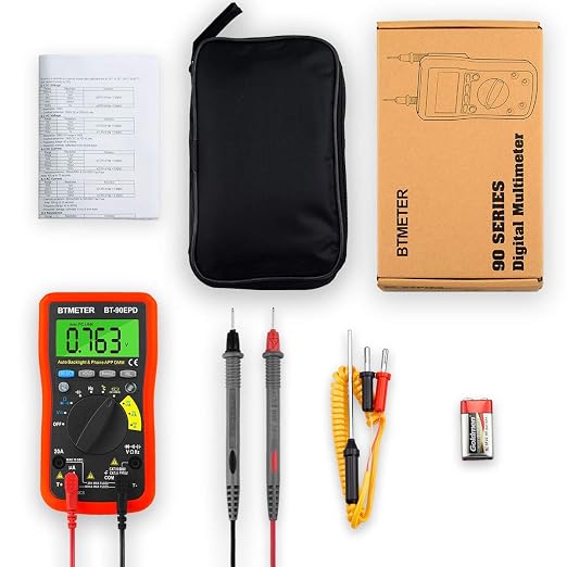 Bluetooth APP Digital Multimeter - BTMETER BT-90EPD Auto Ranging Multi-Tester 4000 Counts Data Logging on Mobile Phone for AC/DC Voltage Current Resistance Temperature