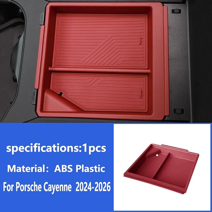 Car Central Control Armrest Storage Box Center Console Organizer Tray Storage Box for Porsche Cayenne 2024-2026 Interior Accessories Gear Shift Panel Storage Tray Insert Box (Style 1 Red)