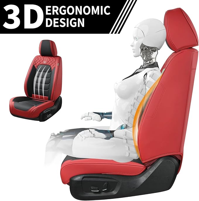 FLORICH Car Seat Covers, Leather Seat Covers, Front Seat Covers 2PCS,Waterproof Car Seat Protector, Auto Driver Seat Covers Accessories Fit for Most SUV Trucks(Red&Black, Front Pair)