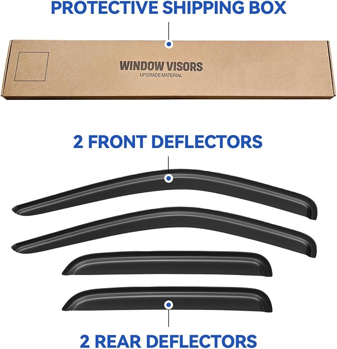 Window Visors Rain Guards Shield for 2005-2010 Dodge Dakota Quad Cab, Out-Channel Window Vent Wind Deflectors Visors Shades for 05-10 Dakota Crew Cab